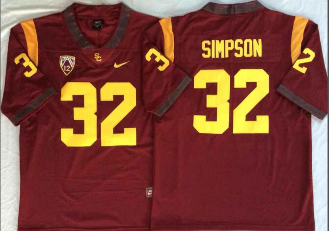 Mens NCAA USC Trojans 32 Simpson Red College Football Jersey