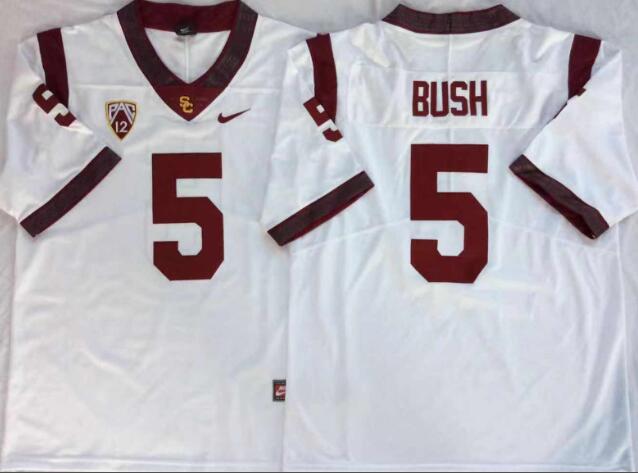 Mens NCAA USC Trojans 5 Bush White College Football Jersey
