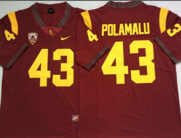 Mens NCAA USC Trojans 43 Polamalu Red College Football Jersey