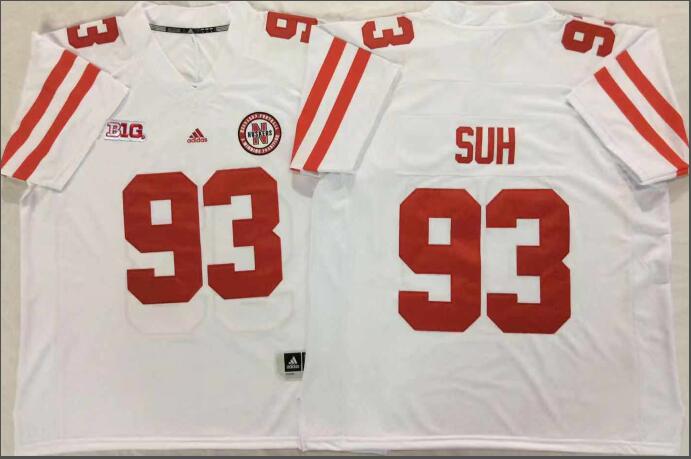 Mens NCAA Nebraska Huskers 93 Suh White College Football Jersey