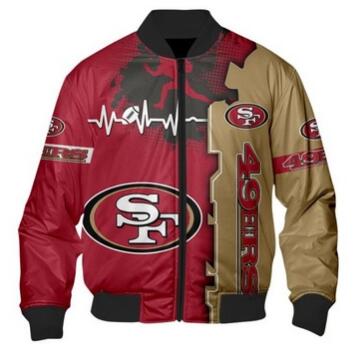 Mens NFL Football San Francisco 49ers Flying Stand Neck Coat 3D Digital Printing Customized Jackets 11