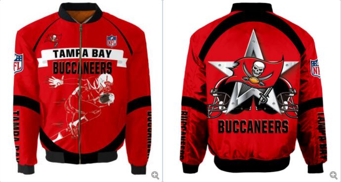 Mens NFL Football Tampa Bay Buccaneers  Flying Stand Neck Coat 3D Digital Printing Customized Jackets 13