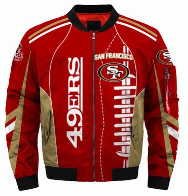 Mens NFL Football San Francisco 49ers Flying Stand Neck Coat 3D Digital Printing Customized Jackets 2