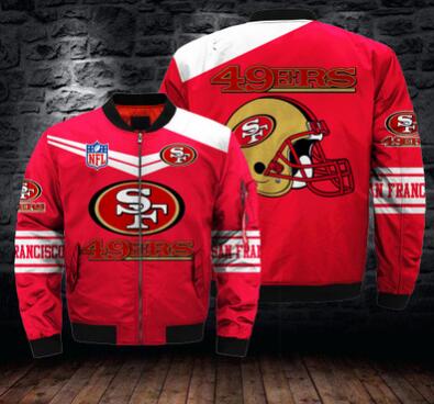 Mens NFL Football San Francisco 49ers Flying Stand Neck Coat 3D Digital Printing Customized Jackets 1
