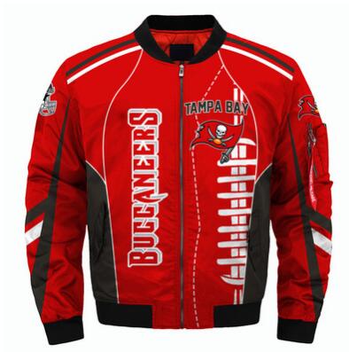 Mens NFL Football Tampa Bay Buccaneers  Flying Stand Neck Coat 3D Digital Printing Customized Jackets 1