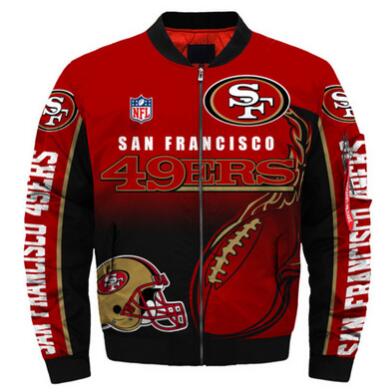 Mens NFL Football San Francisco 49ers Flying Stand Neck Coat 3D Digital Printing Customized Jackets 5