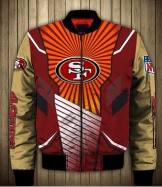 Mens NFL Football San Francisco 49ers Flying Stand Neck Coat 3D Digital Printing Customized Jackets 9