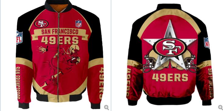 Mens NFL Football San Francisco 49ers Flying Stand Neck Coat 3D Digital Printing Customized Jackets 13
