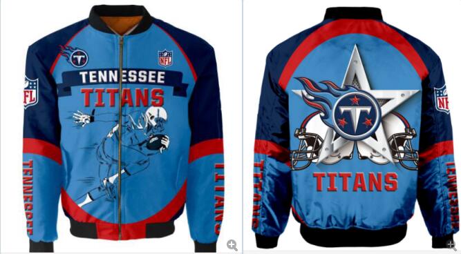 Mens NFL Football Tennessee Titans Flying Stand Neck Coat 3D Digital Printing Customized Jackets 12