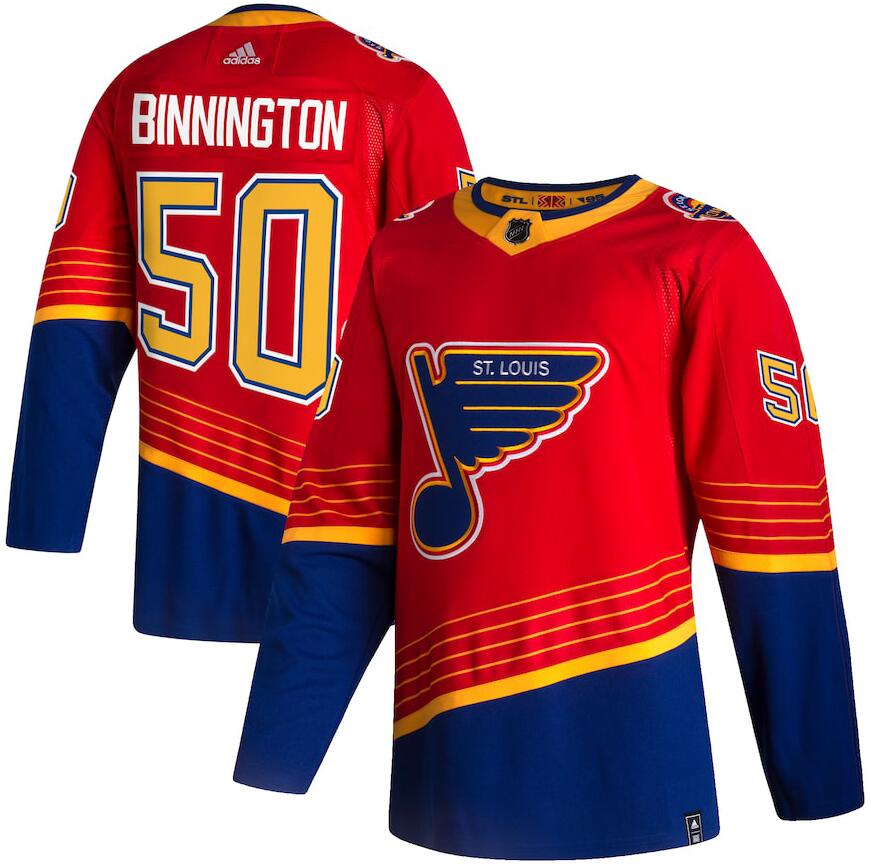 Blues 50 Jordan Binnington Red 2020-21 Reverse Retro Adidas Jersey