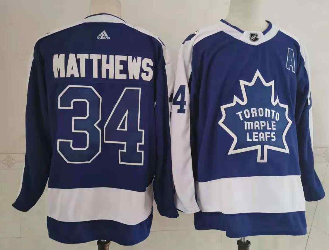 Maple Leafs 34 Auston Matthews Blue 2020-21 Reverse Retro Adidas Jersey