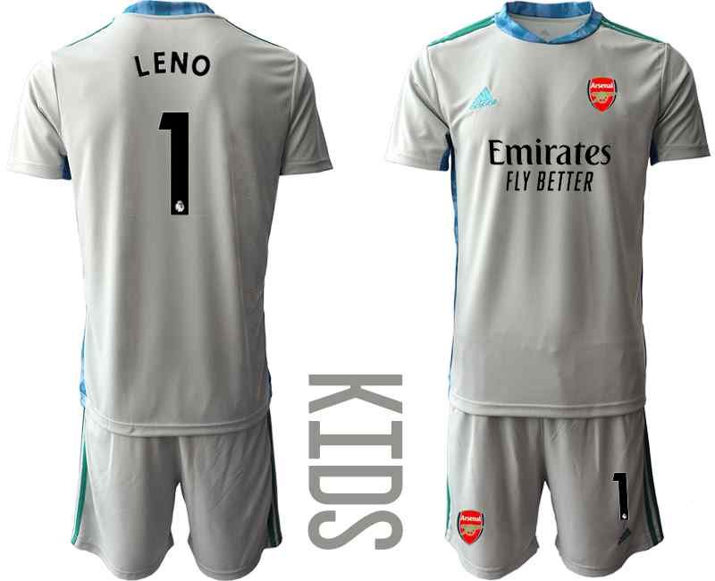 2020-21 Arsenal 1 LENO Gray Youth Goalkeeper Soccer Jersey
