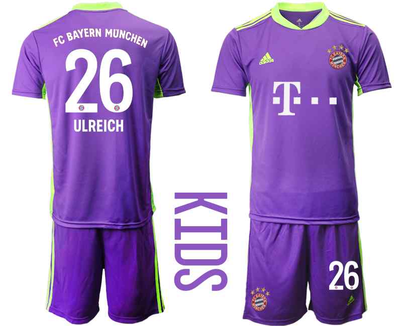 2020-21 Bayern Munich 26 ULREICH Purple Youth Goalkeeper Soccer Jersey