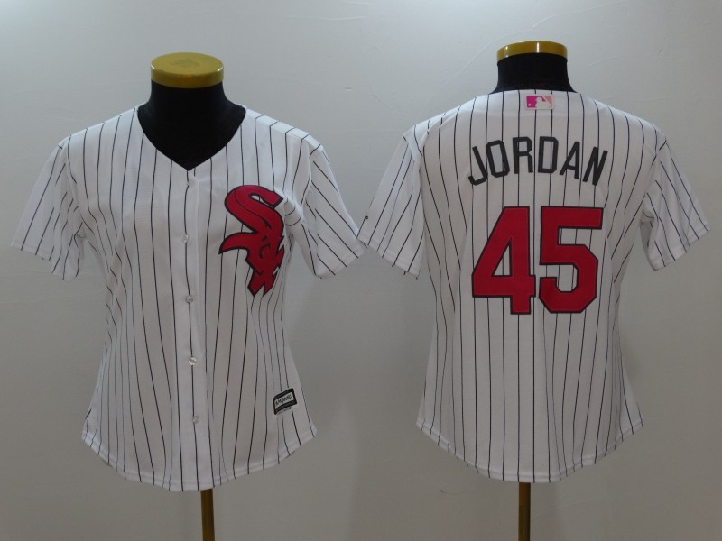 White Sox 45 Michael Jordan White Women Mother's Day Cool Base Jersey