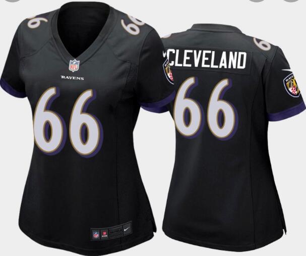 Women Baltimore Ravens 66 Ben Cleveland Black Jerseys