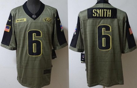 Men's Philadelphia Eagles #6 DeVonta Smith Limited Olive 2021 Salute To Service Jersey
