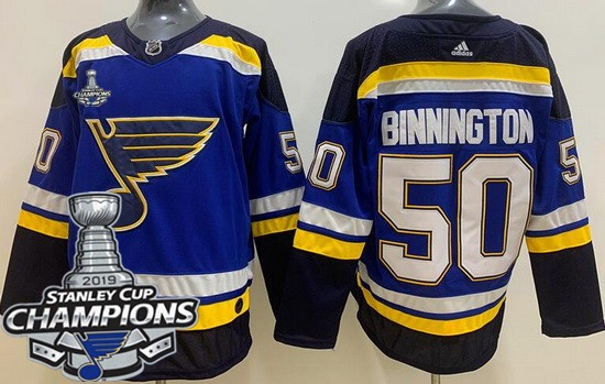 Youth St Louis Blues #50 Jordan Binnington Blue 2019 Stanley Cup Champions Jersey