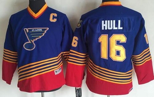 Youth St Louis Blues #16 Brett Hull Blue Red Throwback Jersey