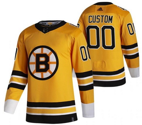 Men's Boston Bruins Customized Gold 2021 Reverse Retro Special Authentic Jersey