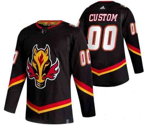 Men's Calgary Flames Customized Black 2021 Reverse Retro Authentic Jersey