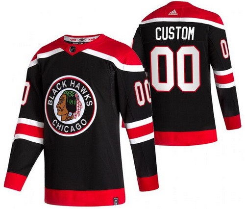 Men's Chicago Blackhawks Customized Black 2021 Reverse Retro Authentic Jersey