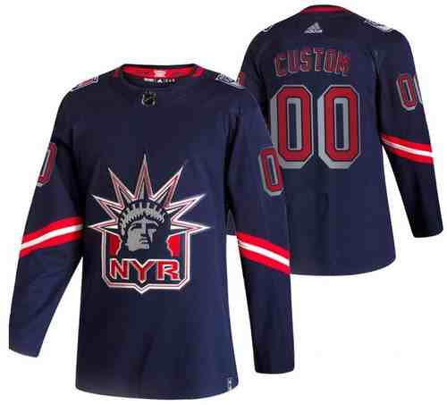 Men's New York Rangers Customized Navy 2021 Reverse Retro Authentic Jersey