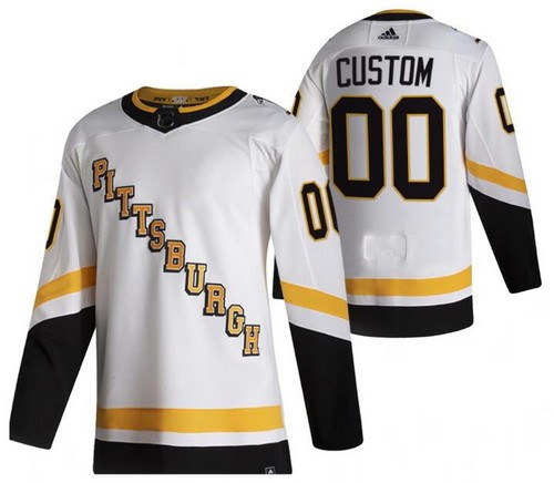 Men's Pittsburgh Penguins Customized White 2021 Reverse Retro Authentic Jersey