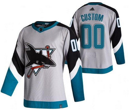 Men's San Jose Sharks Customized Gray 2021 Reverse Retro Authentic Jersey