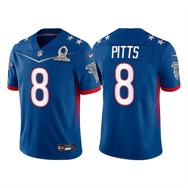 Atlanta Falcons Customized#8 Kyle Pitts 2022 Royal NFC Pro Bowl Stitched Jersey