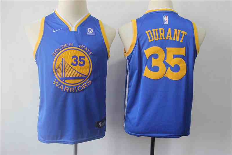 Warriors 35 Kevin Durant Blue Youth Nike Swingman Jersey (2)