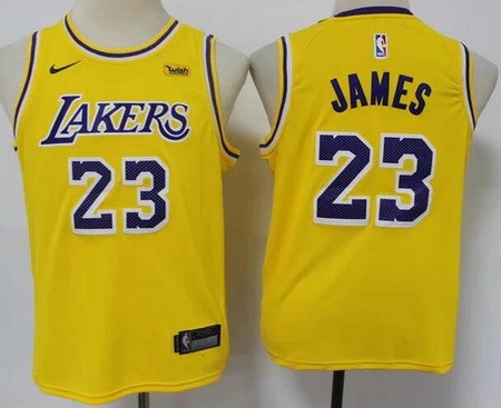 Youth Los Angeles Lakers #23 LeBron James Yellow Icon Sponsor Swingman Jersey
