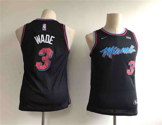 Heat 3 Dwyane Wade Black Youth 2018-19 City Edition Nike Swingman Jersey