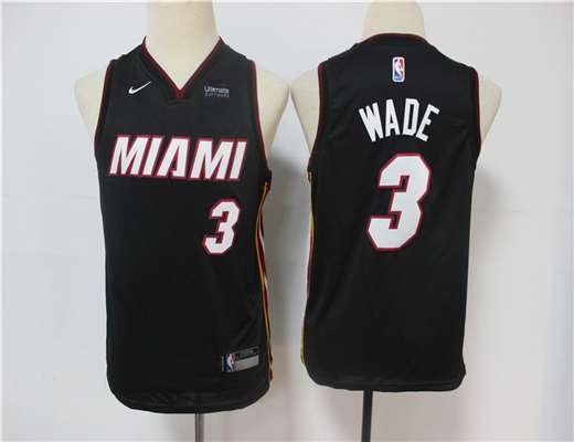 Heat 3 Dwyane Wade Black Youth  Nike Swingman Jersey