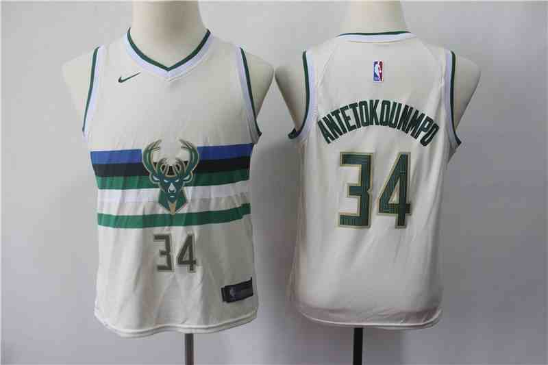 Bucks 34 Giannis Antetokounmpo Cream Youth 2018-19 City Edition Nike Swingman Jersey