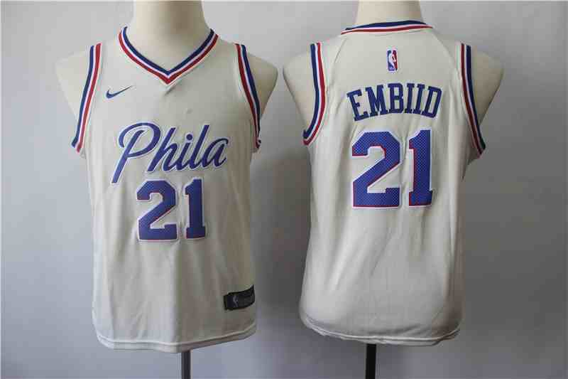 76ers 21 Joel Embiid Cream City Edition Youth Nike Swingman Jersey
