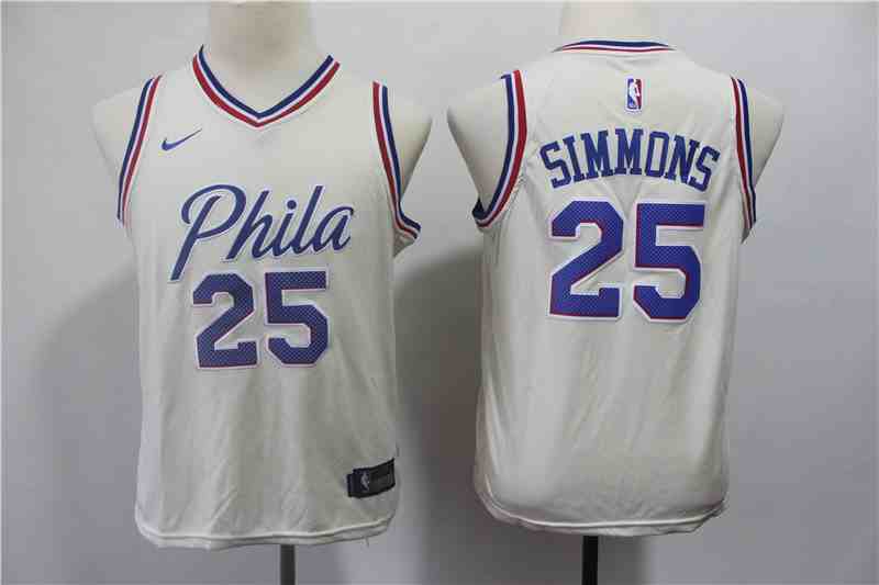 76ers 25 Ben Simmons Cream Youth City Edition Nike Swingman Jersey