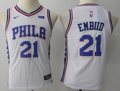 Youth Philadelphia 76ers #21 Joel Embiid White Icon Sponsor Swingman Jersey