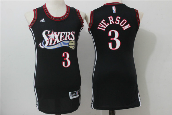 76ers 3 Allen Iverson Black Women Throwback Swingman Jersey