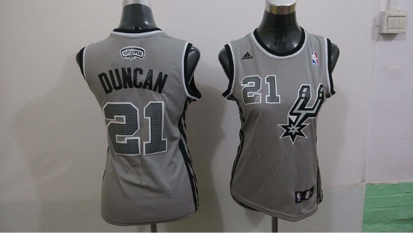 Spurs 21 Duncan Grey Women Jersey