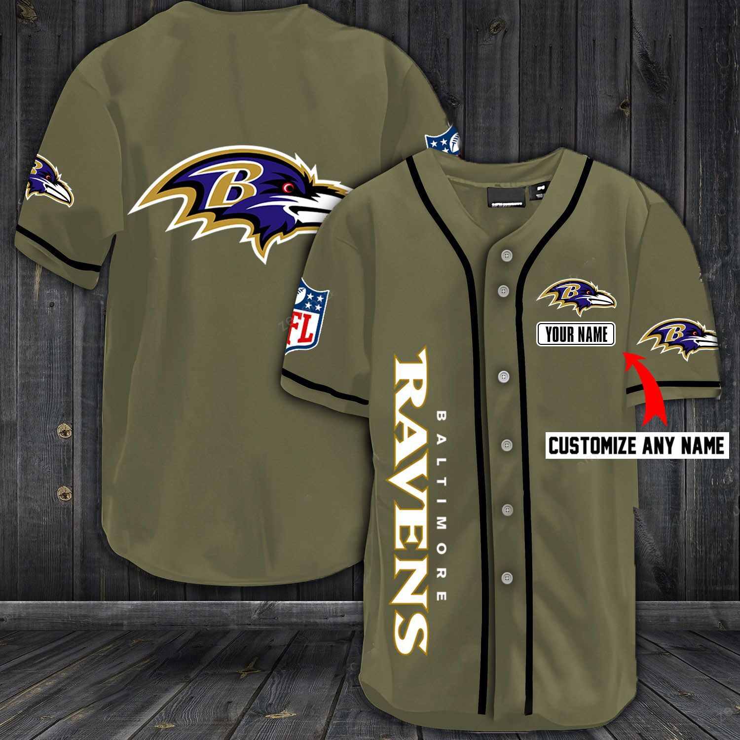 Baltimore Ravens NFL Baseball Salute To Service Custom Name And Number Jerseys Shirts
