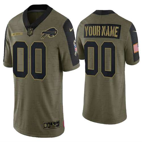 Buffalo Bills Customized 2021 Olive Salute To Service Limited Stitched Jersey