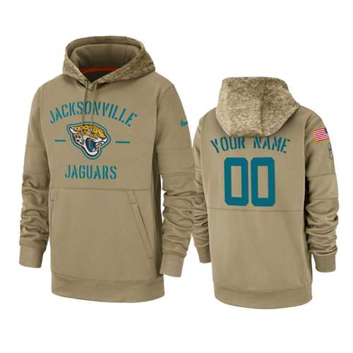 Jacksonville Jaguars Customized Tan 2019 Salute To Service Sideline Therma Pullover Hoodie