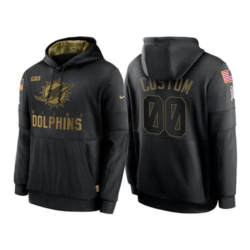 Miami Dolphins Customized 2020 Black Salute To Service Sideline Performance Pullover Hoodie