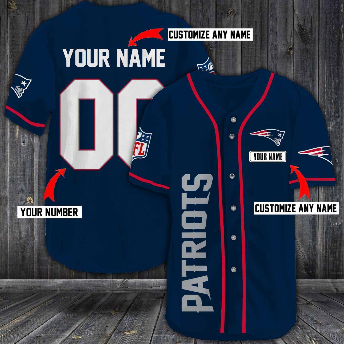 Patriots Baseball Blue Custom Name And Number Jerseys Shirts
