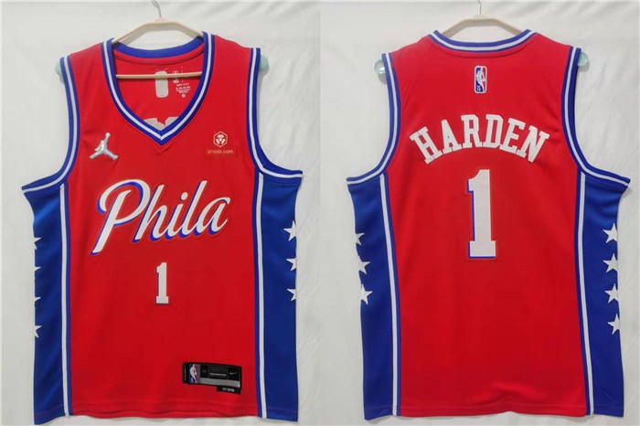 Men's Philadelphia 76ers #1 James Harden Red Statement Icon Hot Press Jersey
