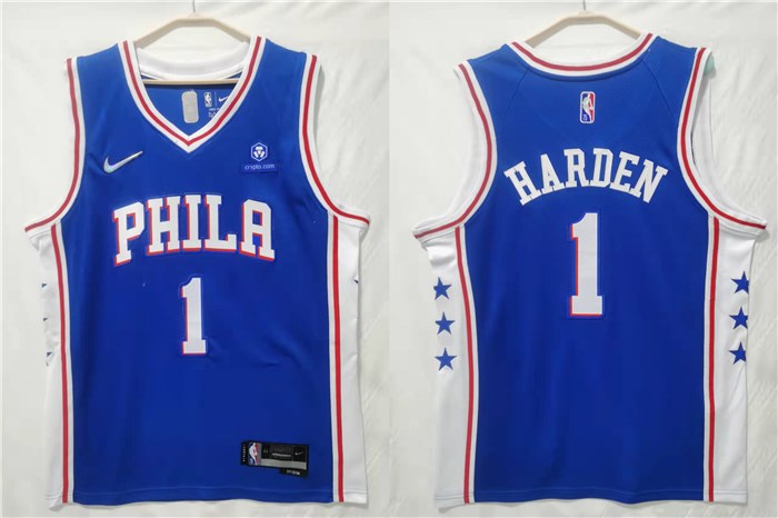 Men's Philadelphia 76ers #1 James Harden Blue Icon Hot Press Jersey