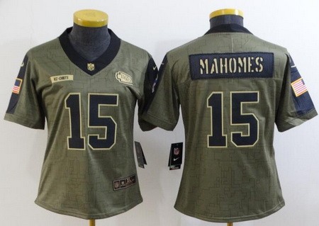 Women's Kansas City Chiefs #15 Patrick Mahomes II Limited Olive 2021 Salute To Service Jersey