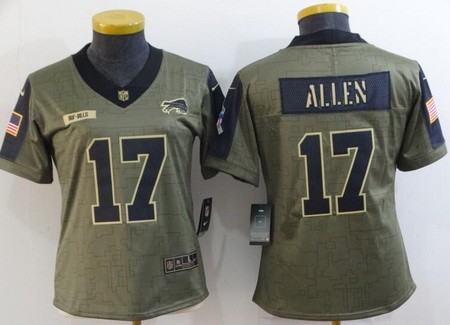 Women's Buffalo Bills #17 Josh Allen Limited Olive 2021 Salute To Service Jersey