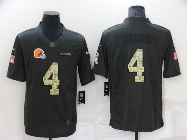 Men's Cleveland Browns 4 Deshaun Watson Black Salute to Service Limited Stitched Jersey