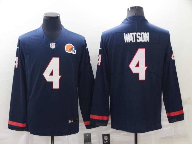 Men's Cleveland Browns 4 Deshaun Watson Nike Navy Blue Therma Long Sleeve Limited Jersey
